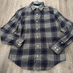 Original Penguin Flannel Shirt Mens Medium Blue Check Button Up Heritage Slim